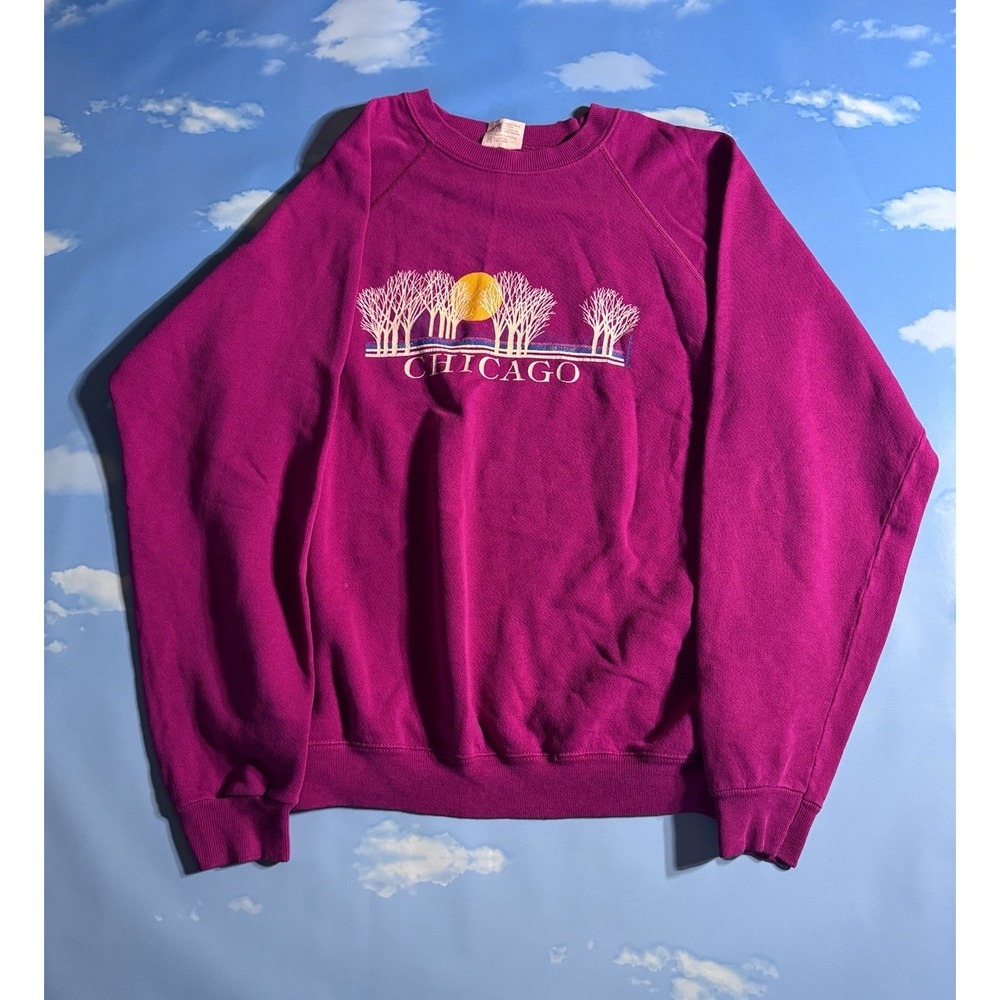 Vintage Hanes Chicago Crewneck Sweatshirt Pink XL Made in USA Raglan Pullover